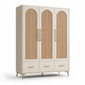 Guardaroba a tre ante in legno e metallo beige e naturale