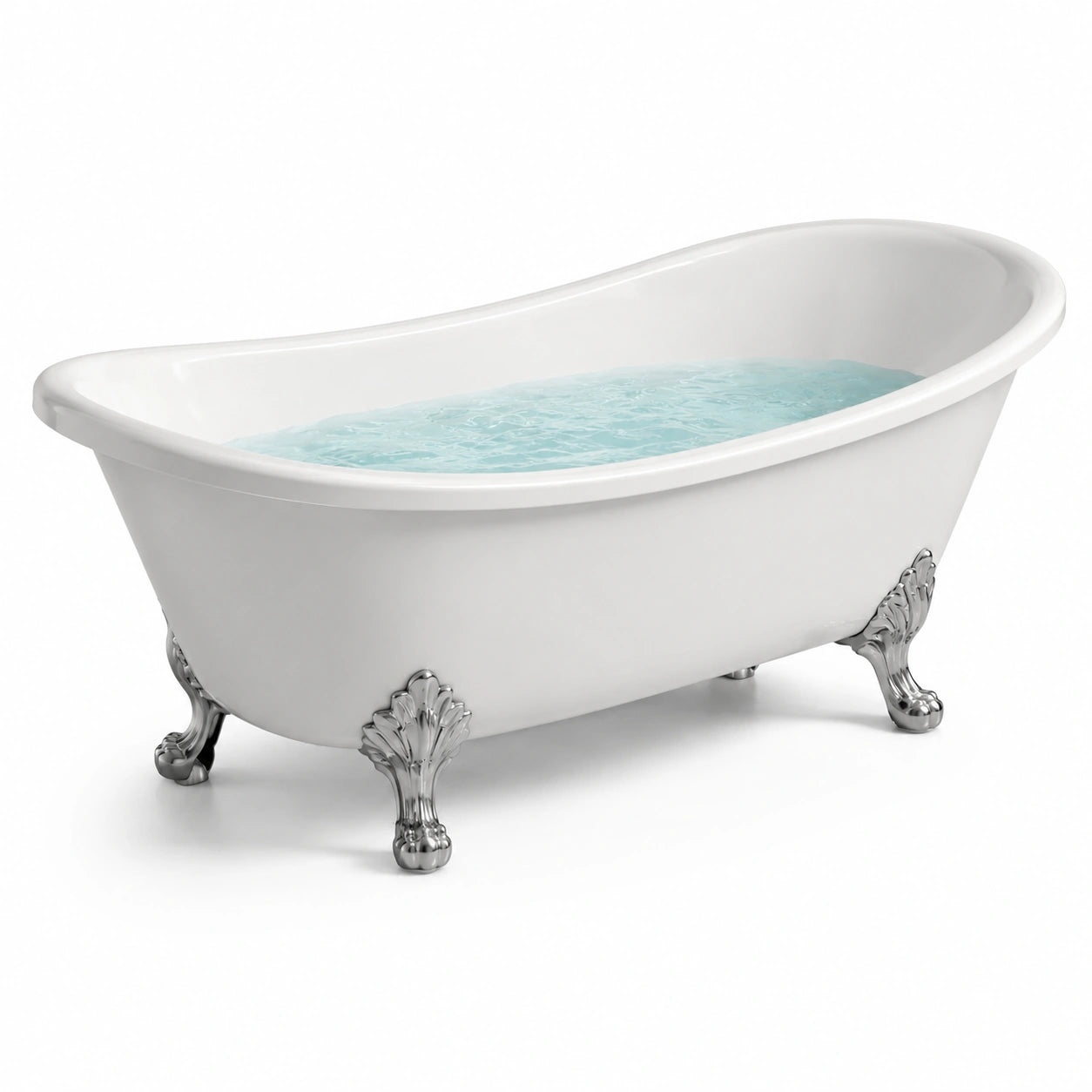 Vasca da bagno ovale freestanding bianca con piedi cromati