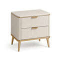 Comodino rettangolare a due cassetti in legno e metallo beige
