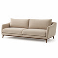 Divano tre posti in tessuto di lino beige con gambe in legno