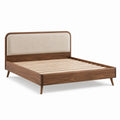 Letto matrimoniale in legno con testiera in lino beige 200x160 cm