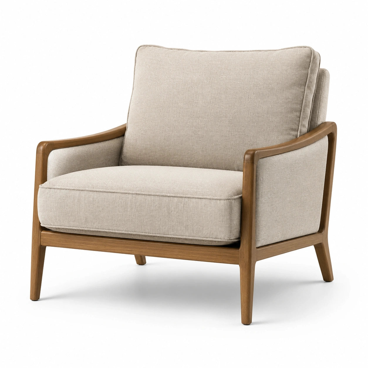 Poltrona in legno e lino beige