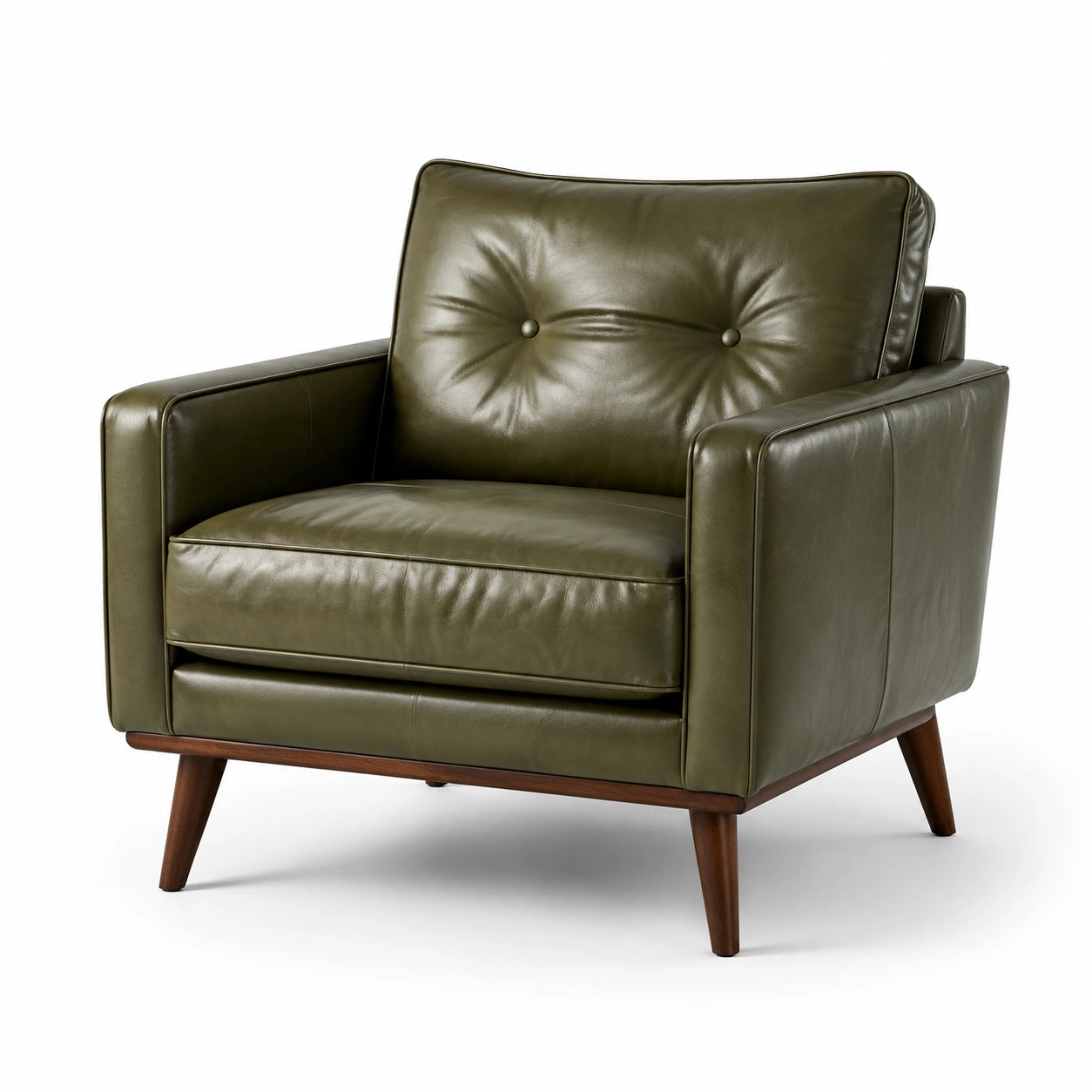 Poltrona in Pelle PU Verde con Gambe in Legno Massello