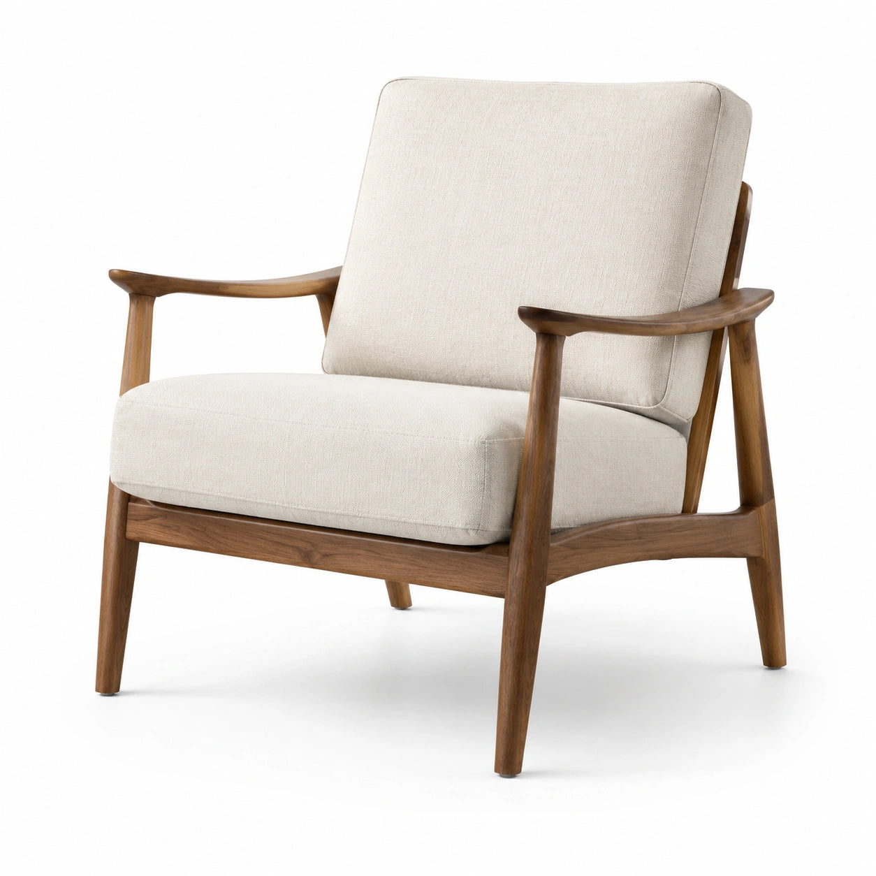 Poltrona in legno con cuscini in tessuto beige