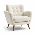 Poltrona in tessuto bouclé beige con gambe in legno