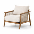 Poltrona in legno con tessuto beige e corda