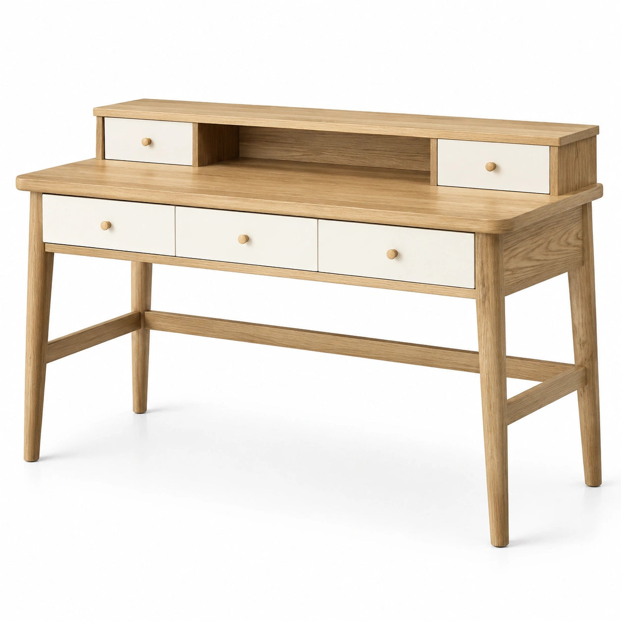 Scrivania in legno massello con cassetti crema