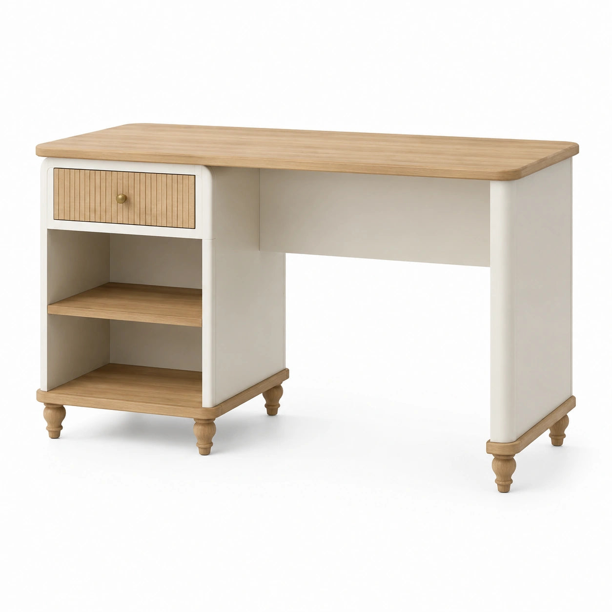 Scrivania con cassetto e scaffali in legno di pino e MDF