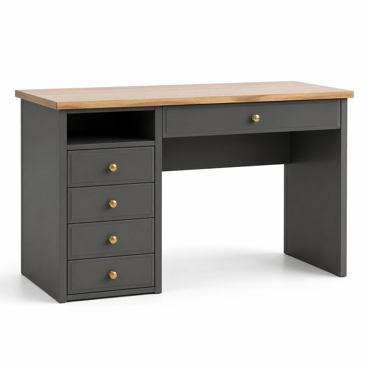Scrivania in Legno e MDF con Cassetti Grigio e Quercia 120x50x75cm