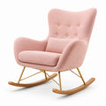 Poltrona a dondolo in tessuto rosa con struttura in metallo e base in legno