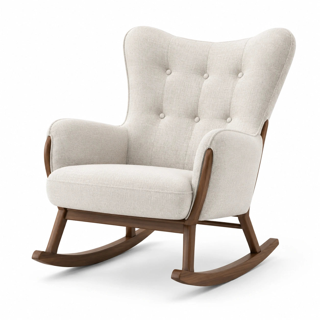 Sedia a dondolo in legno e lino beige