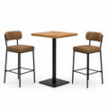 Set da bar in legno chiaro e similpelle marrone con struttura in metallo nero