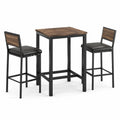 Set da bar in legno e metallo con tavolo quadrato e sedie in similpelle