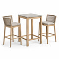 Set da bar in legno con tavolo quadrato e sgabelli in tessuto beige